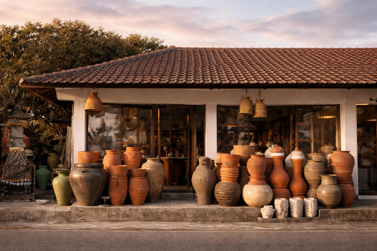 Even Blue Bali shopfront with terracotta vessels